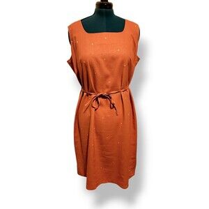 Maggie McNaughton Womens 1X Midi Dress Coral With Square Polka-dots Slee…